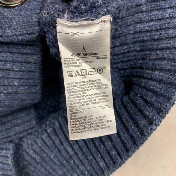 Gap Mens Sweater Large Blue Cable Knit Cardigan Shawl Collar Fisherman Chunky - Picture 5 of 6